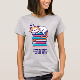 Cat on a Stack of Books Cute Personalized Literary T-Shirt