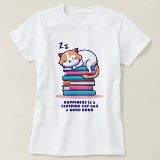 Cat on a Stack of Books Cute Personalized Literary T-Shirt