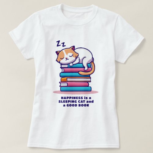 Cat on a Stack of Books Cute Personalized Literary T_Shirt