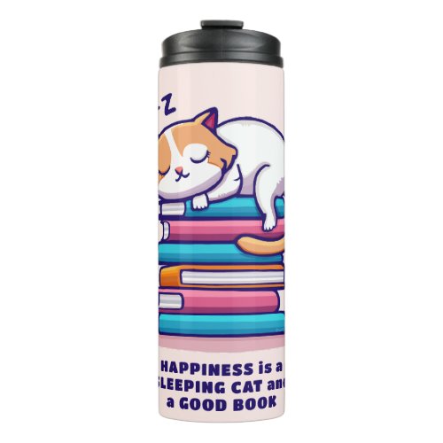 Cat on a Stack of Books Cute Personalized Literary Thermal Tumbler