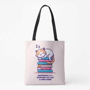 Cat on a Stack of Books Cute Personalized Literary Tote Bag