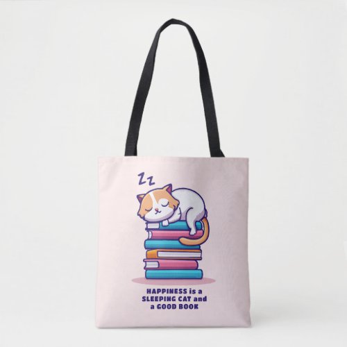 Cat on a Stack of Books Cute Personalized Literary Tote Bag