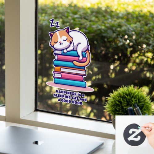 Cat on a Stack of Books Cute Personalized Literary Window Cling
