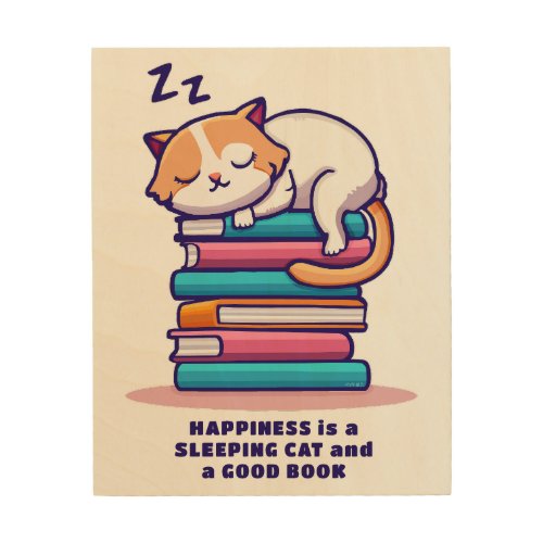 Cat on a Stack of Books Cute Personalized Literary Wood Wall Art