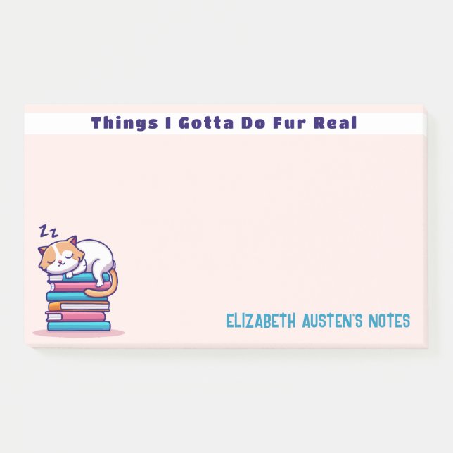 Cat on a Stack of Books Cute Personalized Readers Post-it Notes (Front)