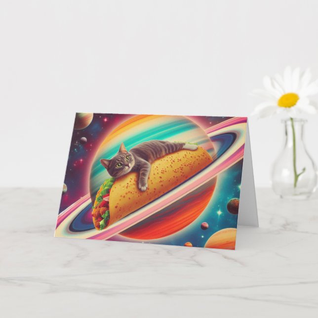 Cat on a Taco Planet, All Occasion Card (Small Plant)