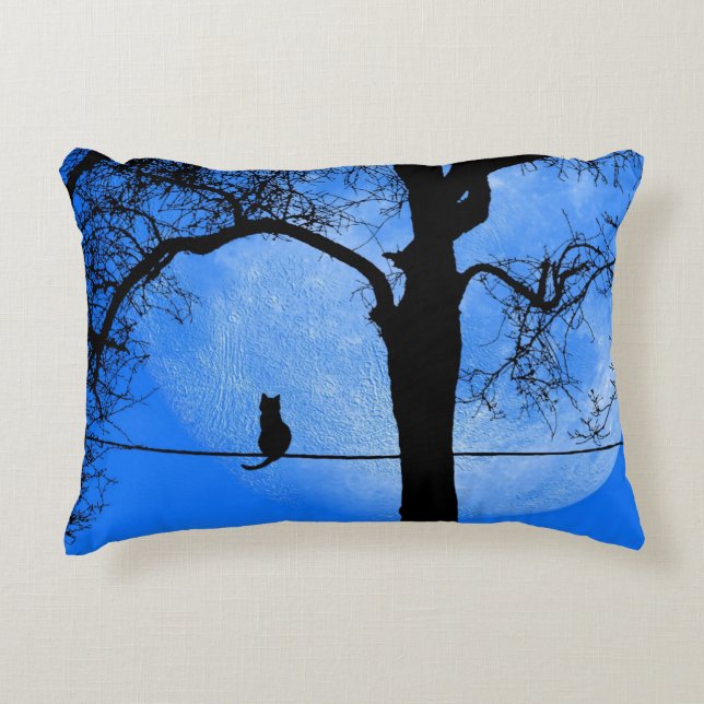 Cat on a Wire Blue Moon Accent Pillow (Front)