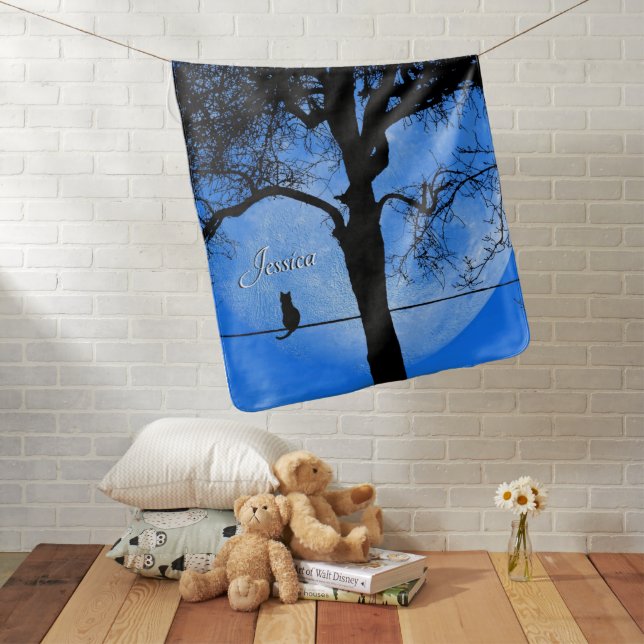 Cat on a Wire Blue Moon Baby Blanket (In Situ)