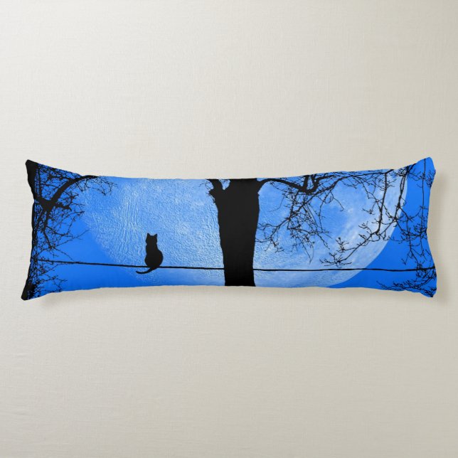 Cat on a Wire Blue Moon Body Pillow (Front)