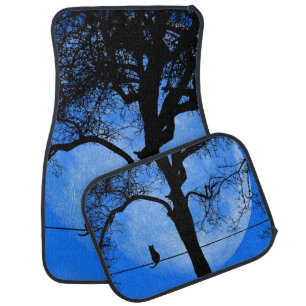 Cat on a Wire Blue Moon Car Floor Mat