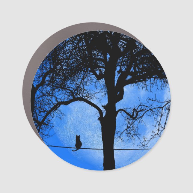 Cat on a Wire Blue Moon Car Magnet (Front)