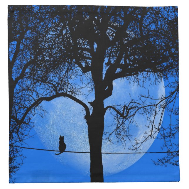 Cat on a Wire Blue Moon Cloth Napkin (Front)