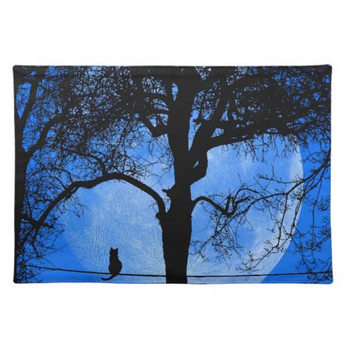 Cat on a Wire Blue Moon Cloth Placemat