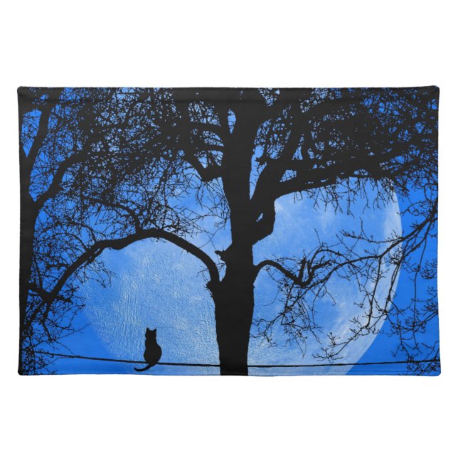 Cat on a Wire Blue Moon Cloth Placemat (Front)