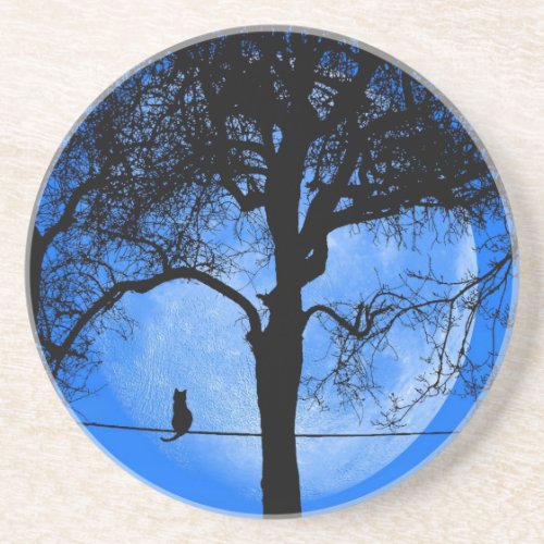 Cat on a Wire Blue Moon Coaster