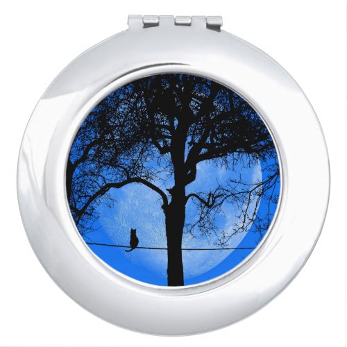 Cat on a Wire Blue Moon Compact Mirror