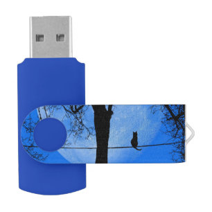 Cat on a Wire Blue Moon Flash Drive