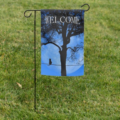 Cat on a Wire Blue Moon Garden Flag