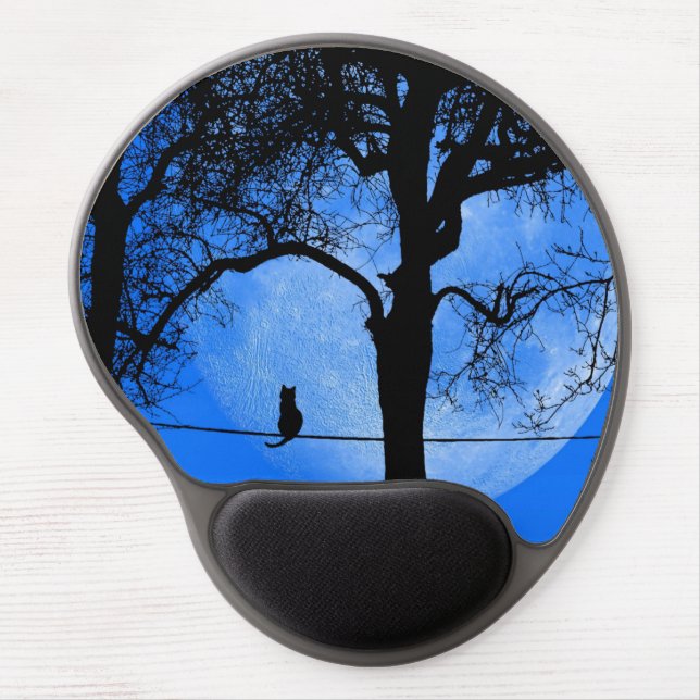 Cat on a Wire Blue Moon Gel Mouse Pad (Front)
