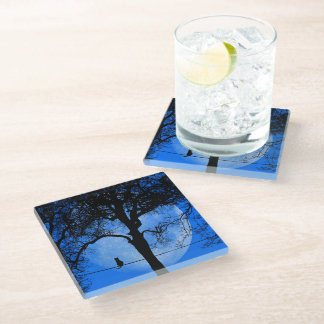 Cat on a Wire Blue Moon Glass Coaster