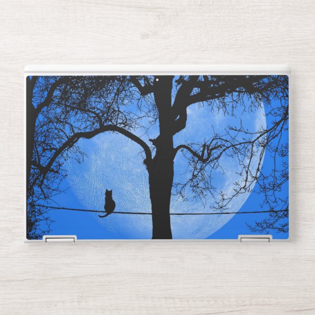Cat on a Wire Blue Moon HP Laptop Skin (Front)