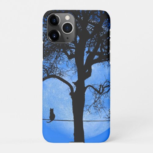 Cat on a Wire Blue Moon iPhone 11Pro Case