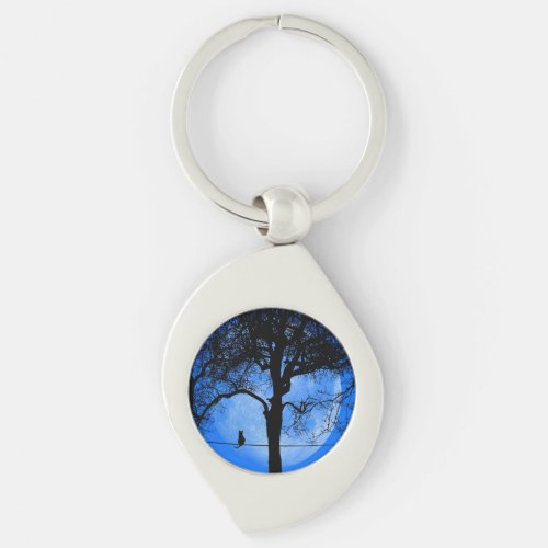 Cat on a Wire Blue Moon Keychain