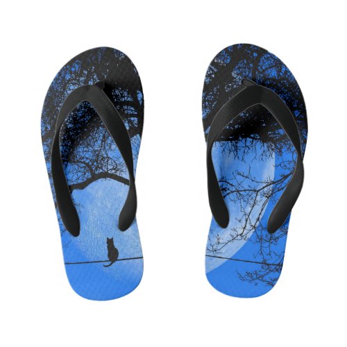 Cat on a Wire Blue Moon Kids Flip Flops