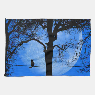 Cat on a Wire Blue Moon Kitchen Towel