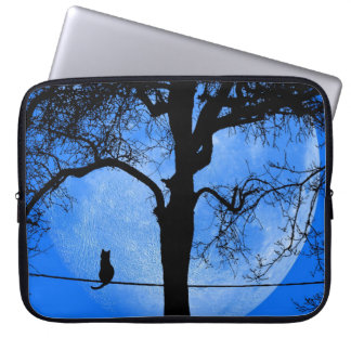 Cat on a Wire Blue Moon Laptop Sleeve