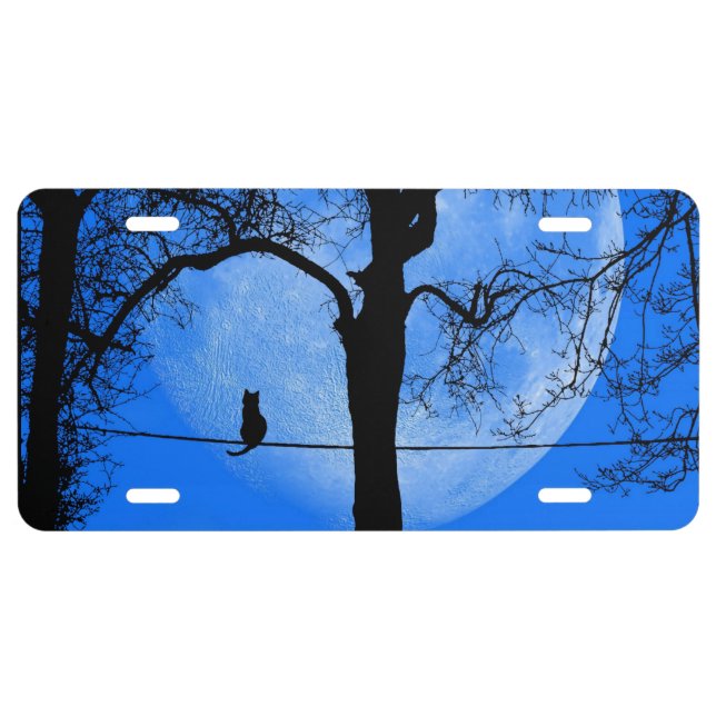 Cat on a Wire Blue Moon License Plate (Front)