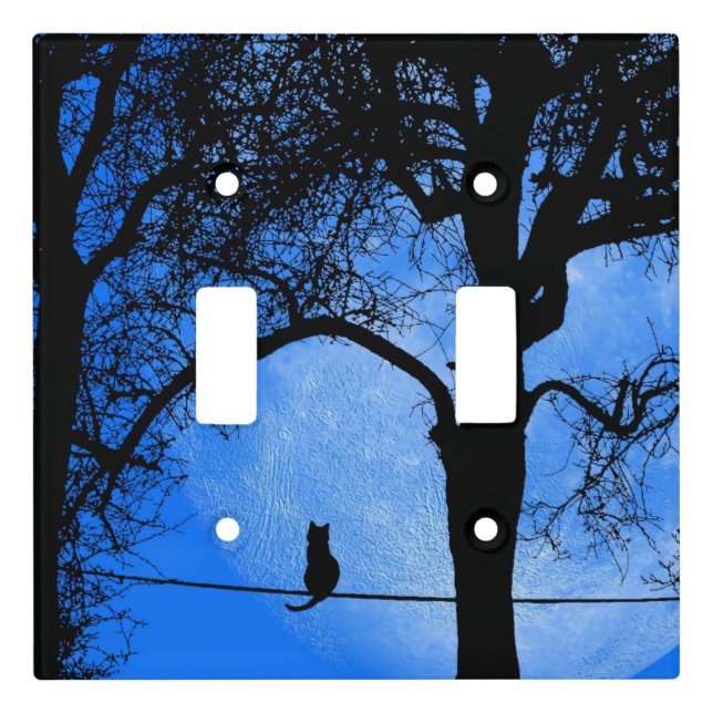 Cat on a Wire Blue Moon Light Switch Cover (Front)