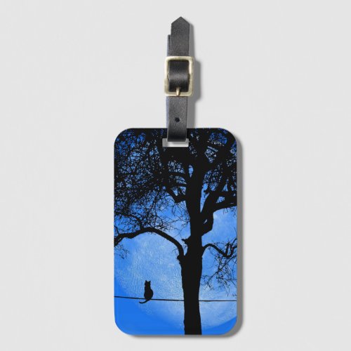 Cat on a Wire Blue Moon Luggage Tag
