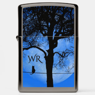 Cat on a Wire Blue Moon Monogram Zippo Lighter