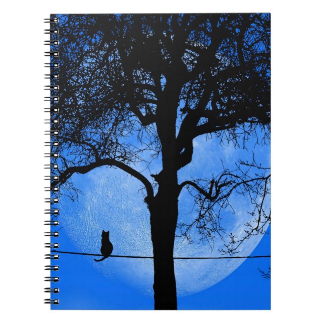 Cat on a Wire Blue Moon Notebook (Front)