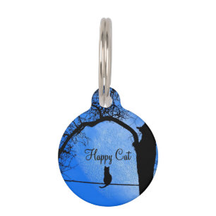 Cat on a Wire Blue Moon Owner Info ID # on Back  Pet ID Tag