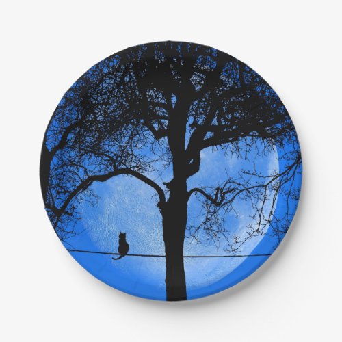 Cat on a Wire Blue Moon Paper Plates