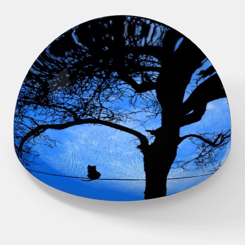 Cat on a Wire Blue Moon Paperweight