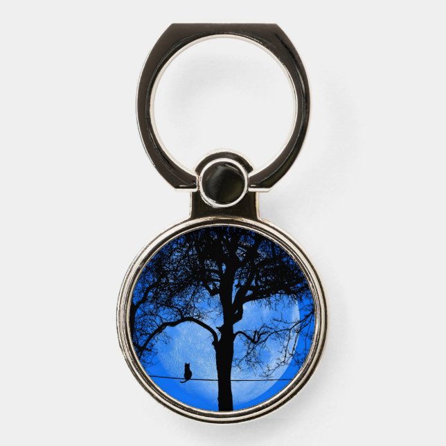 Cat on a Wire Blue Moon Phone Ring Stand (Front)