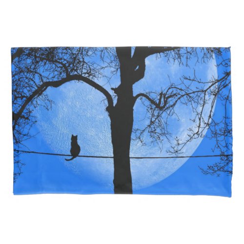 Cat on a Wire Blue Moon Pillow Case