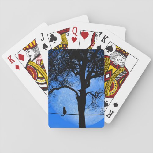 Cat on a Wire Blue Moon Poker Cards