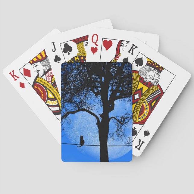 Cat on a Wire Blue Moon Poker Cards (Back)