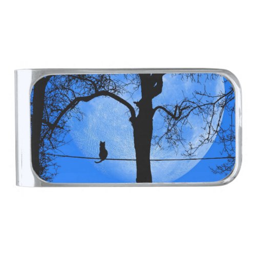 Cat on a Wire Blue Moon Silver Finish Money Clip