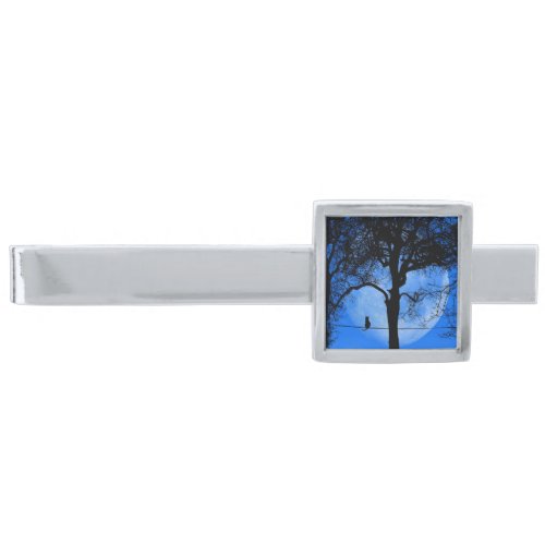 Cat on a Wire Blue Moon Silver Finish Tie Bar