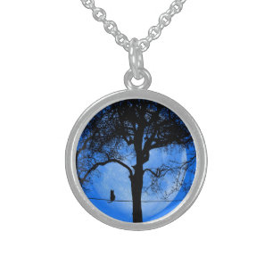Cat on a Wire Blue Moon Sterling Silver Necklace