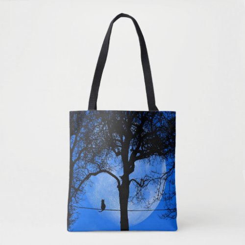 Cat on a Wire Blue Moon Tote Bag