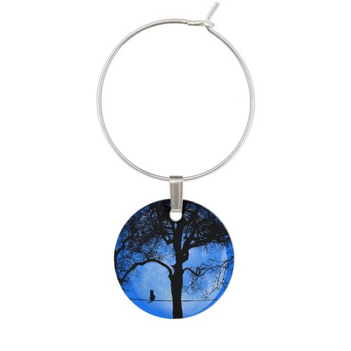 Cat on a Wire Blue Moon Wine Charm