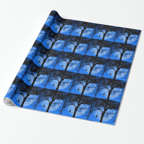 Cat on a Wire Blue Moon Wrapping Paper