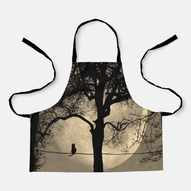 Cat on a Wire Full Moon Apron (Front)