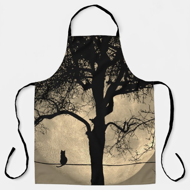 Cat on a Wire Full Moon Apron (Front)